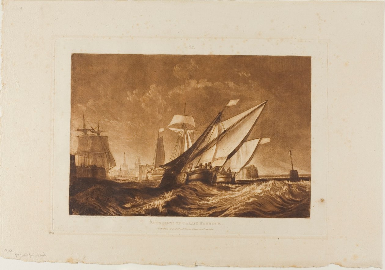 Inngang til Calais havn, plate 55 fra Liber Studiorum av Joseph Mallord William Turner