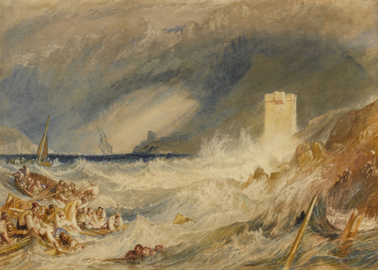 Inngang til Fowey Harbour, Cornwall, ca. 1827 av Joseph Mallord William Turner