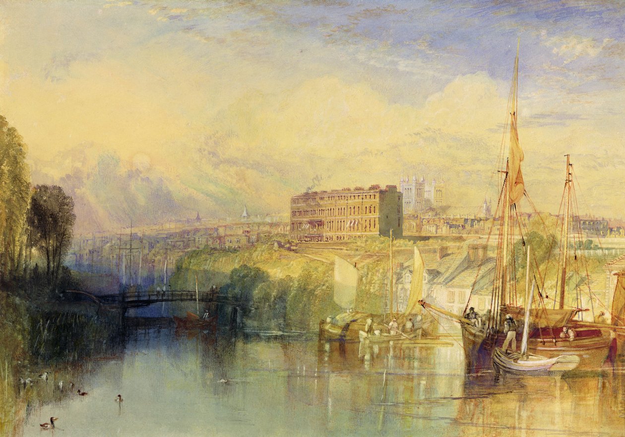 Exeter, ca. 1827 (akvarell med skraping og stopping og gummi arabicum på papir) av Joseph Mallord William Turner