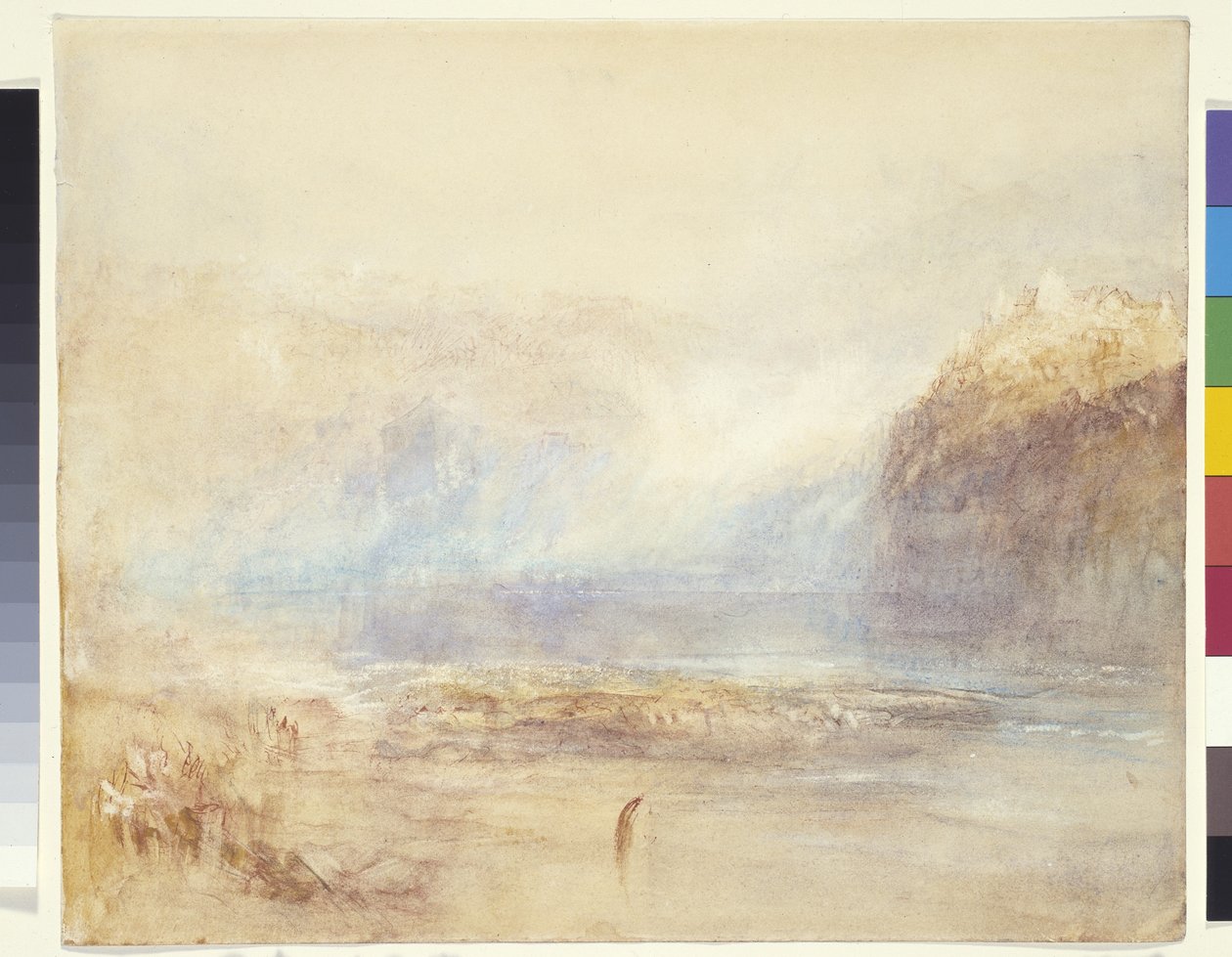 Falls Of The Rhine At Schaffhausen - Distant View (akvarell, penn og rødt blekk over grå vask på hvitt papir) av Joseph Mallord William Turner