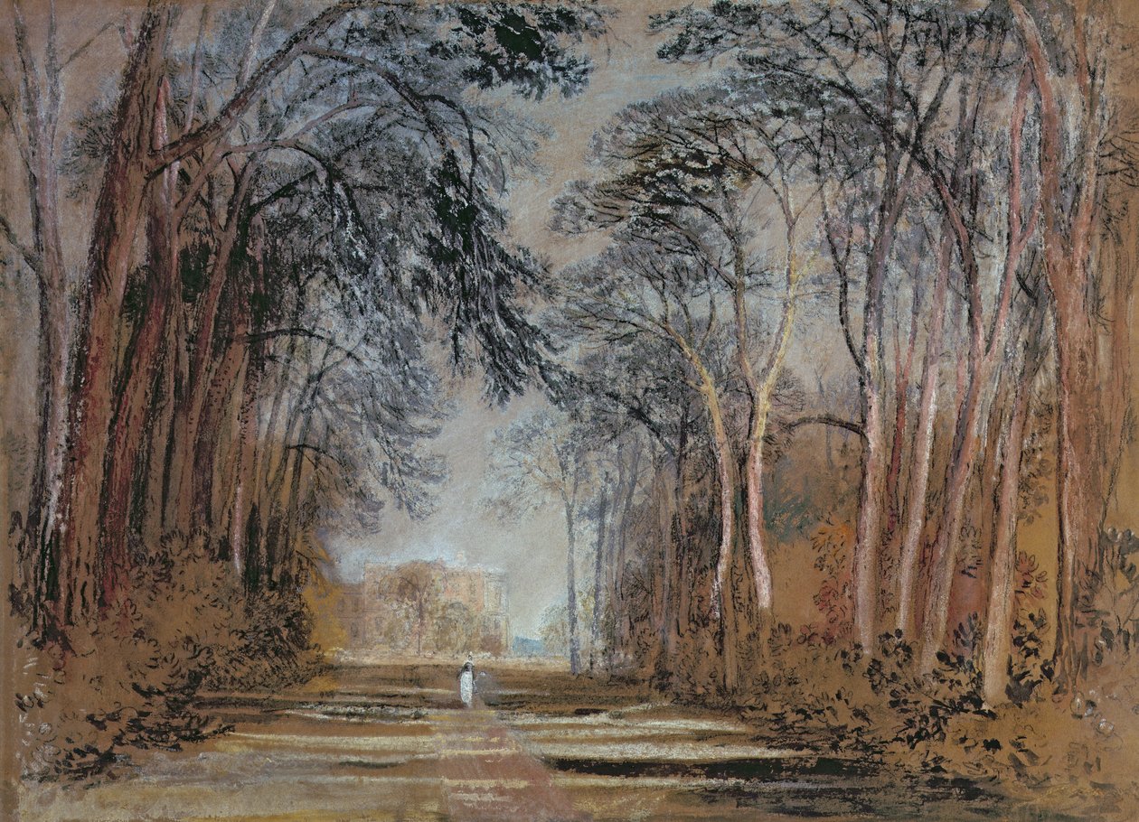 Farnley Avenue, Farnley Hall, Yorkshire (blyant, kritt, akvarell, gouache og vann) av Joseph Mallord William Turner