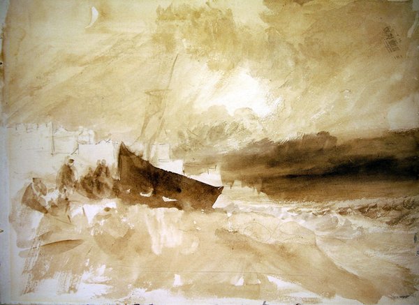 Figurer av en båt trukket opp på stranden ved Brighton av Joseph Mallord William Turner