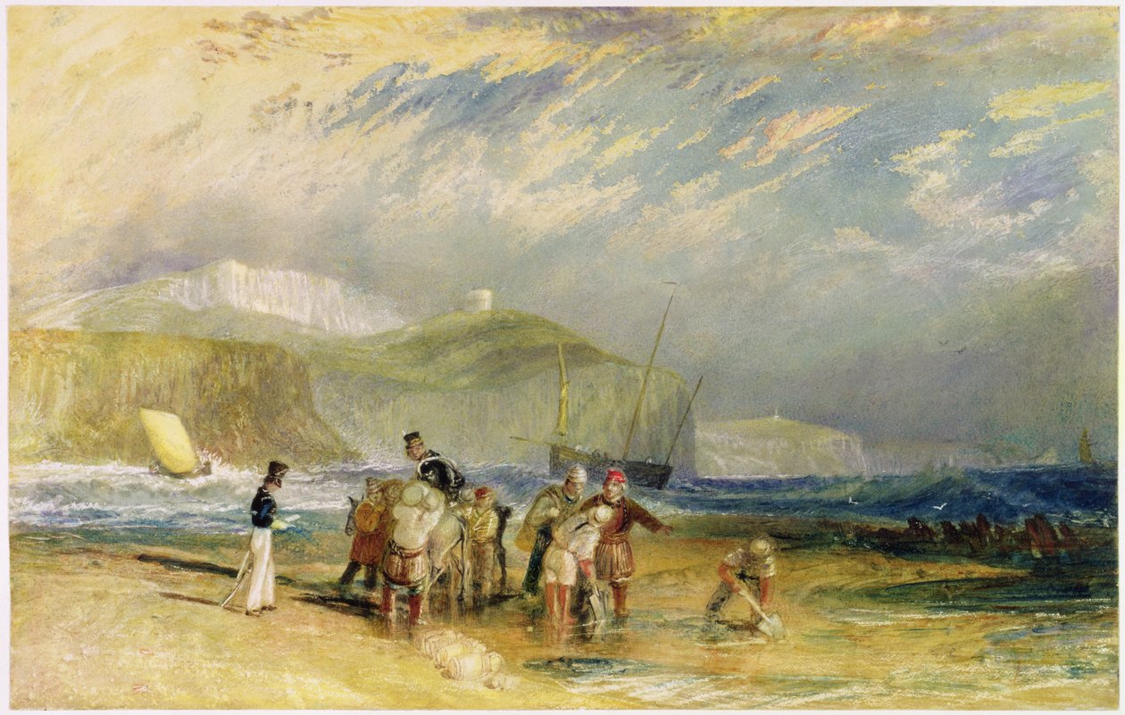 Folkestone havn og kyst til Devon, ca. 1830 (wc og gouache på papir) av Joseph Mallord William Turner
