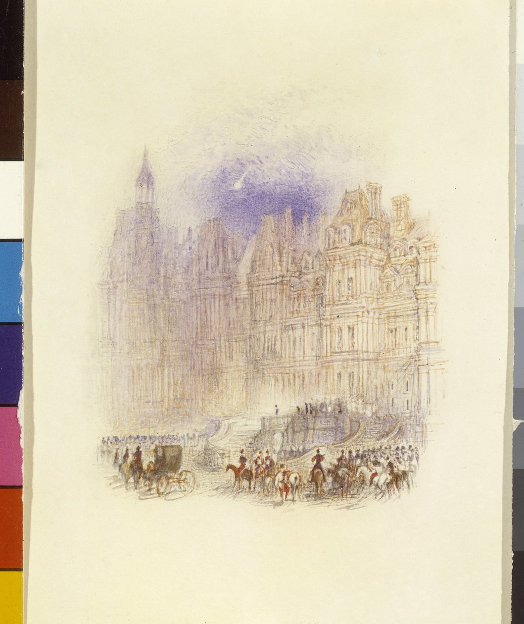 Fontainebleau: The Departure Of Napoleon (akvarell forsterket med penn og rødt blekk på hvitt papir) av Joseph Mallord William Turner