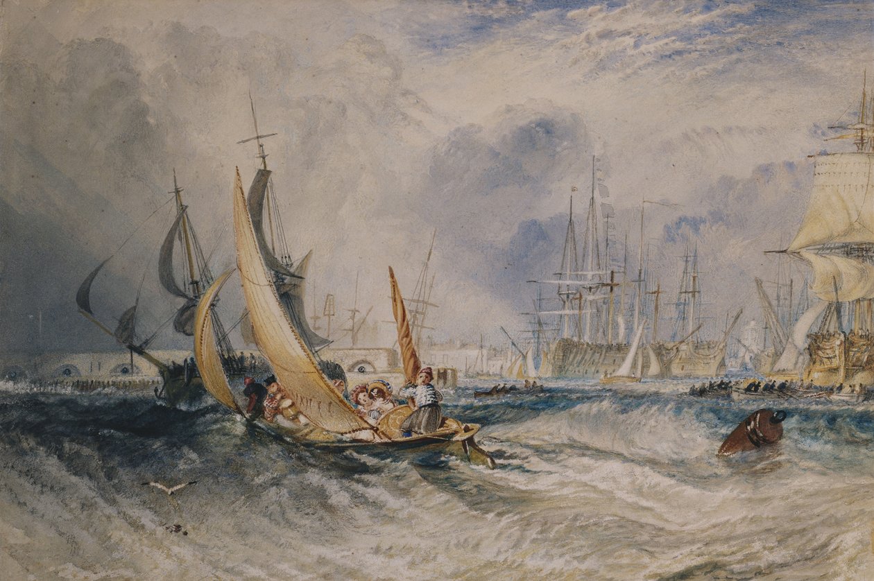 Gosport: The Entrance to Portsmouth Harbour, ca. 1829 (akvarell forsterket med gummi arabicum på papir) av Joseph Mallord William Turner