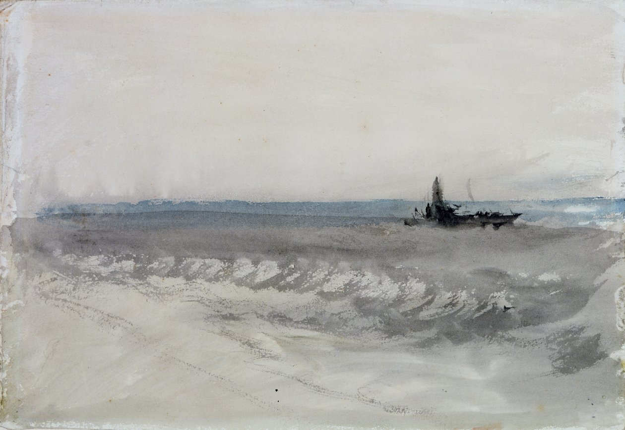 Grey Sea, Boat Running Ashore, ca. 1840 (akvarell på papir) av Joseph Mallord William Turner