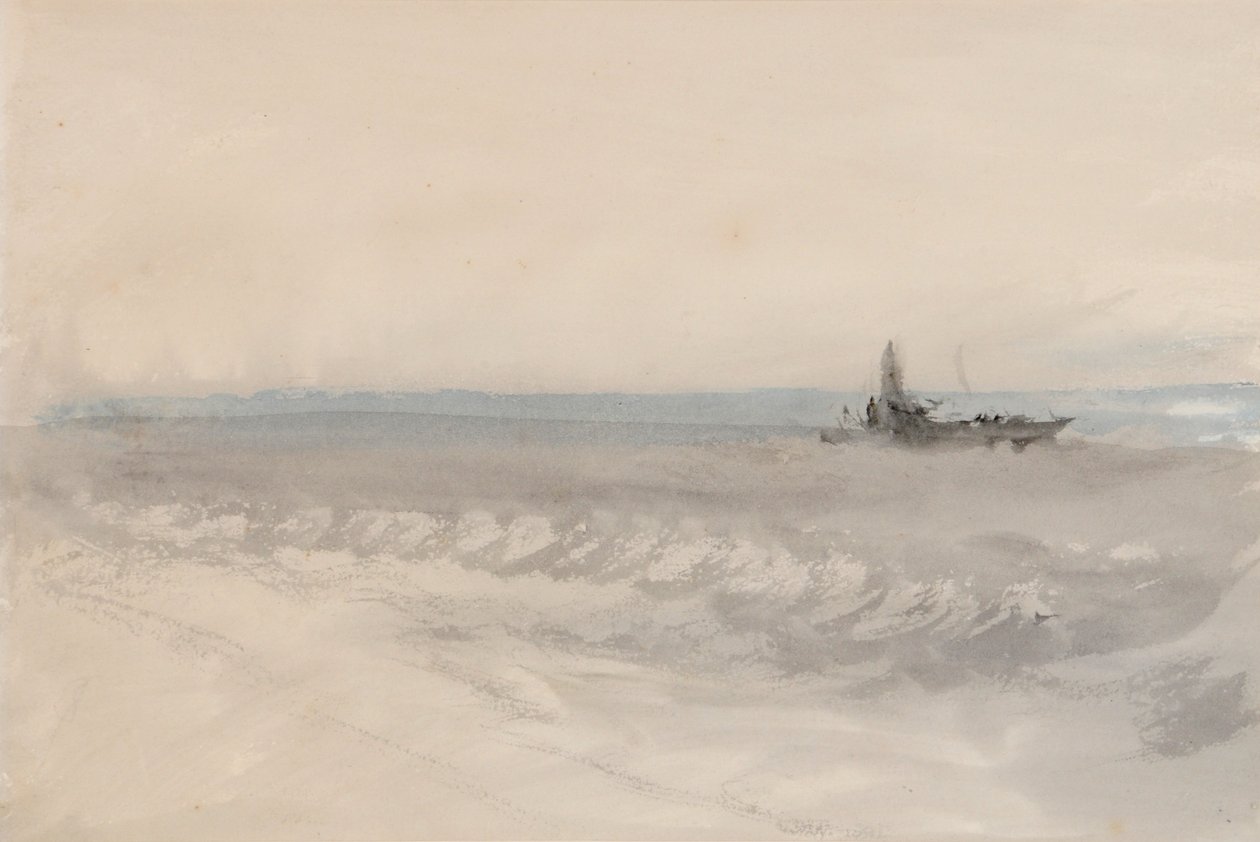Grey Sea, Boat Running Ashore, ca. 1845-50 (akvarell på papir) av Joseph Mallord William Turner