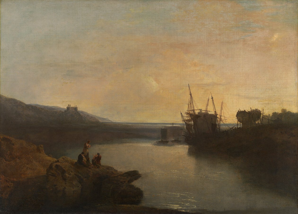 Harlech Castle, fra Tygwyn Ferry, Summer's Evening Twilight [1799, Royal Academy of Arts, London, utstillingskatalog] av Joseph Mallord William Turner