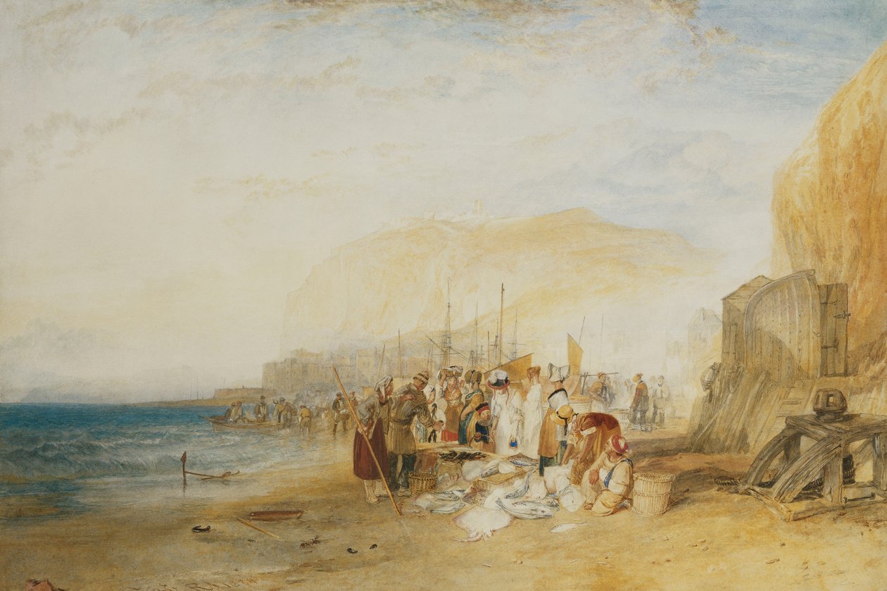 Hastings: Fish Market on the Sands, tidlig morgen, 1822 av Joseph Mallord William Turner