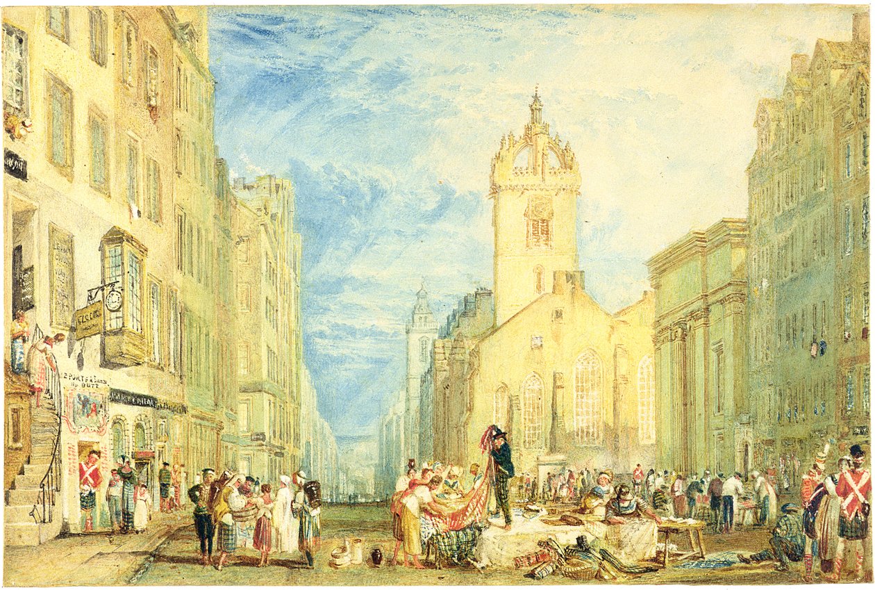 High Street, Edinburgh, ca. 1818 (akvarell, penn, blekk, grafitt og utskraping på vevd papir) av Joseph Mallord William Turner
