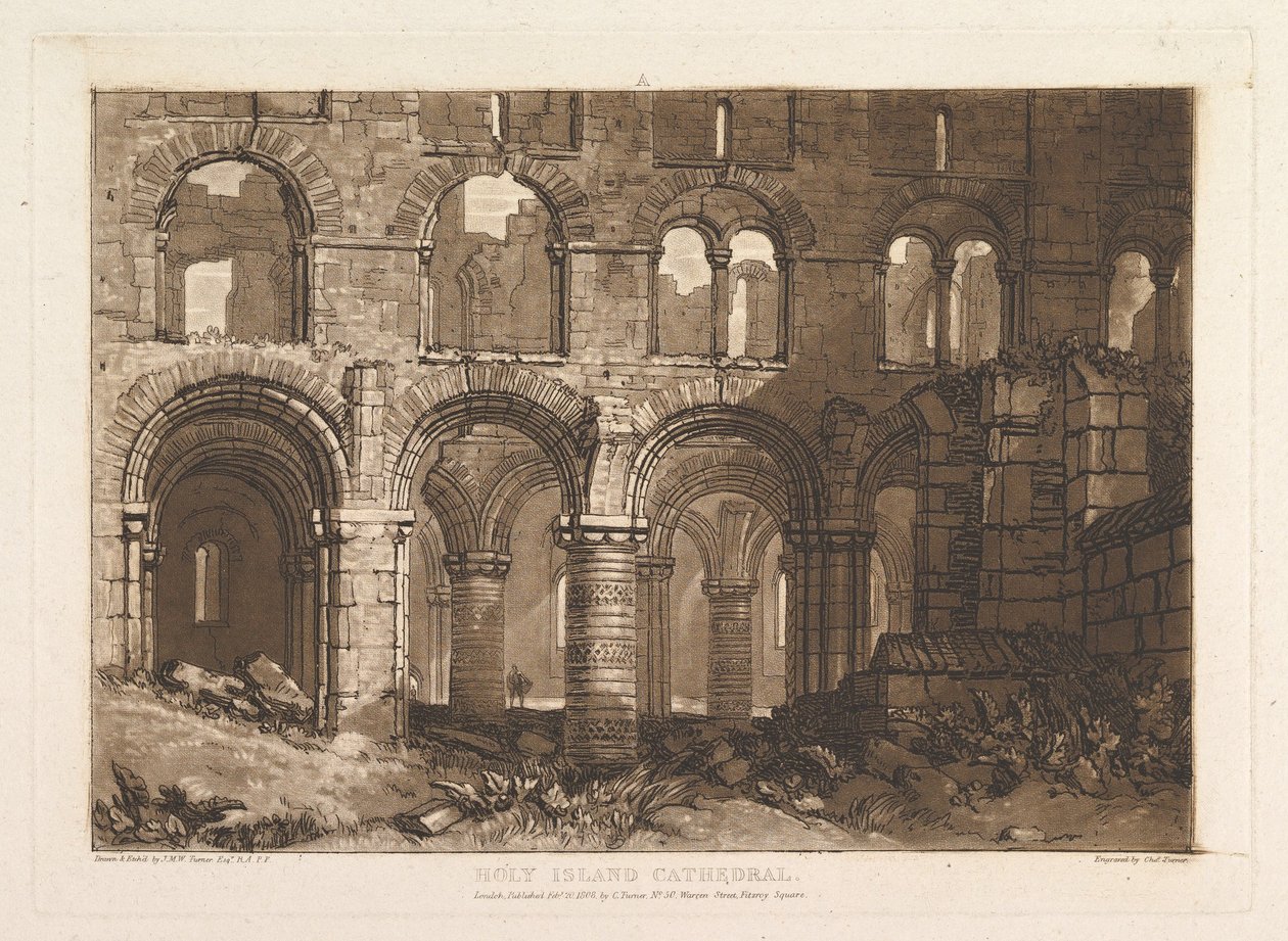 Holy Island Cathedral Liber Studiorum, del III, plate 11, 20. februar 1808. av Joseph Mallord William Turner