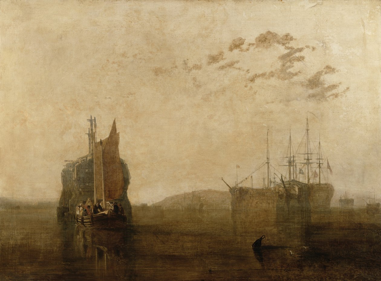 Hulker på Tamar, ca. 1812 av Joseph Mallord William Turner