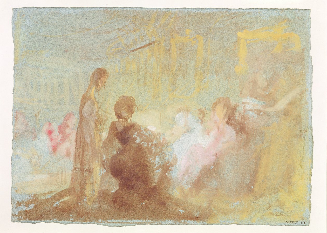 Interiør på Petworth House med folk i samtale, 1830 (gouache) av Joseph Mallord William Turner