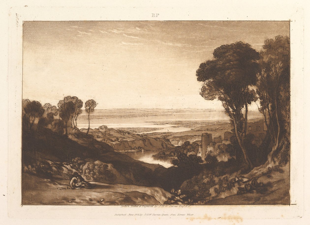 Samløpet mellom Severn og Wye, del VI, plansje 28 fra «Liber Studiorum» av Joseph Mallord William Turner
