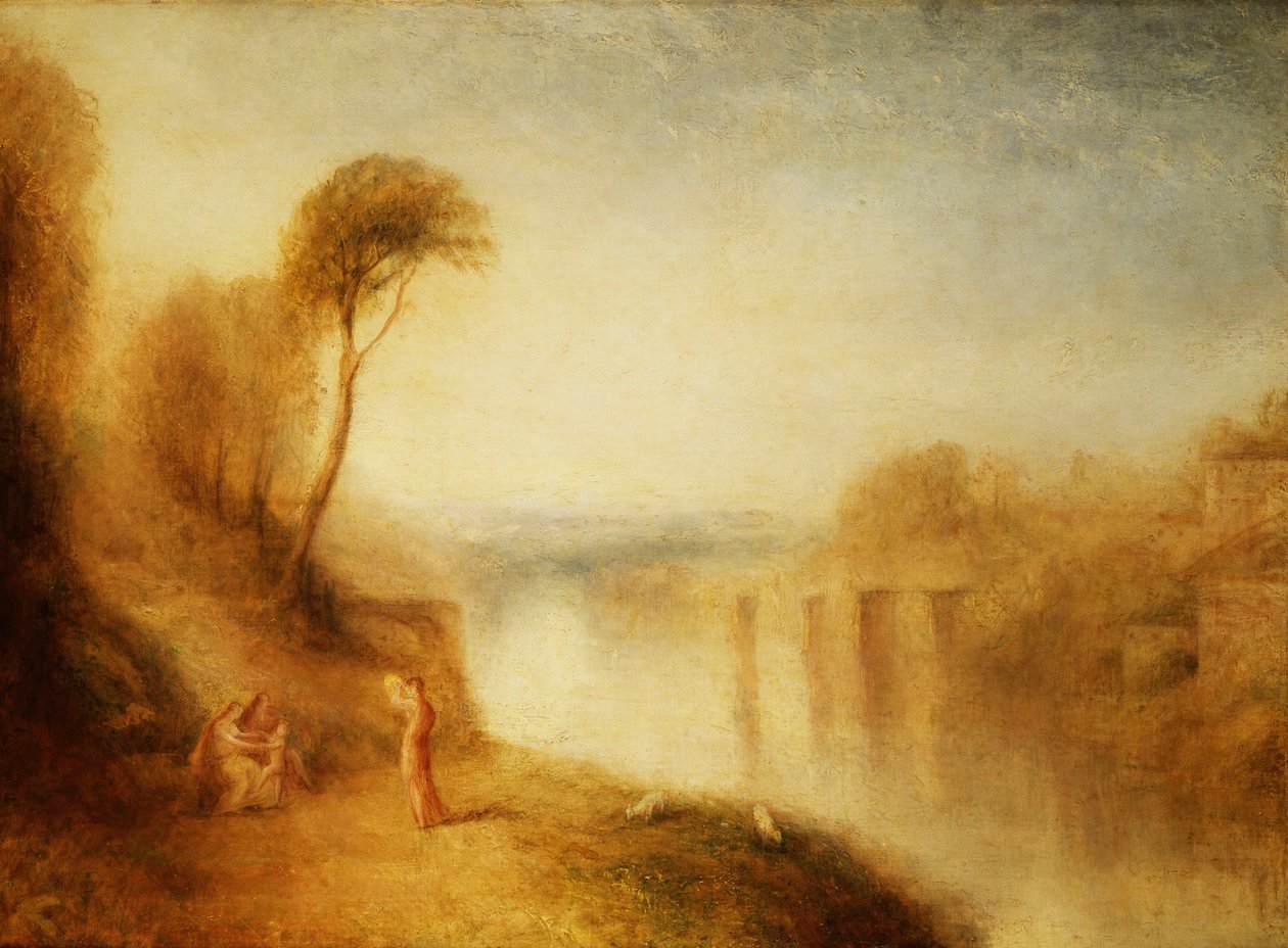Landskap: Kvinne med tamborin, ca. 1840-50 av Joseph Mallord William Turner