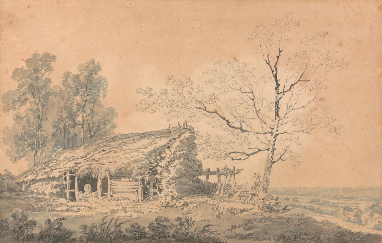 Landskap med låve, ca. 1795 (grafitt og vask på papir) av Joseph Mallord William Turner