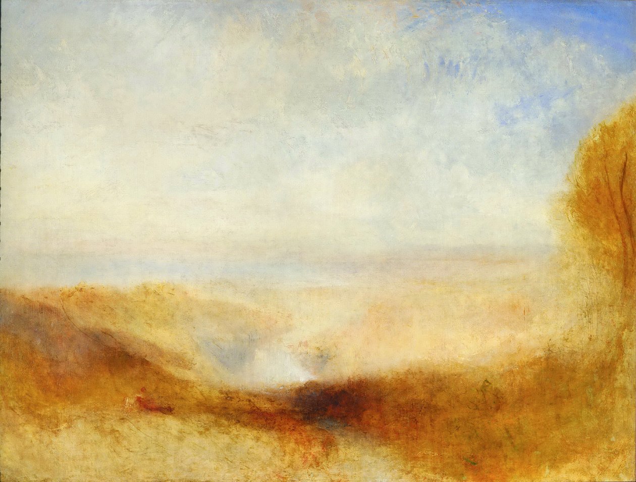 Landskap med en elv og en bukt i bakgrunnen av Joseph Mallord William Turner