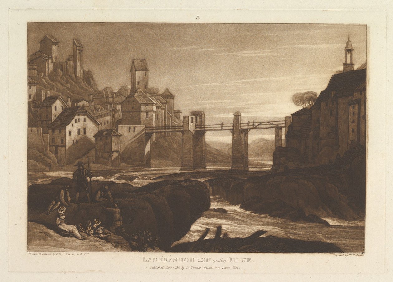 Lauffenbourgh ved Rhinen Liber Studiorum, del VI, plate 31, 1. januar 1811. av Joseph Mallord William Turner