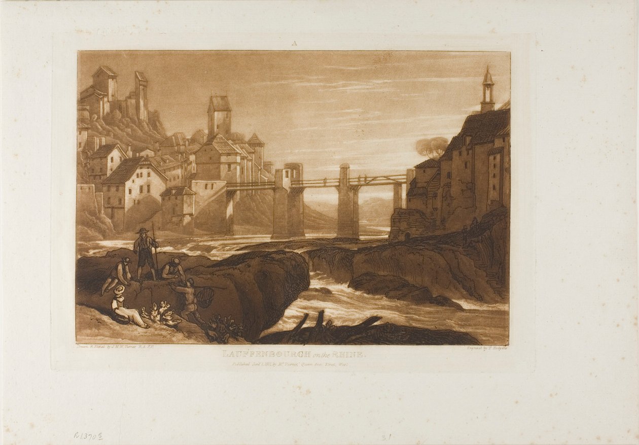 Lauffenbourgh ved Rhinen, plate 31 fra Liber Studiorum av Joseph Mallord William Turner