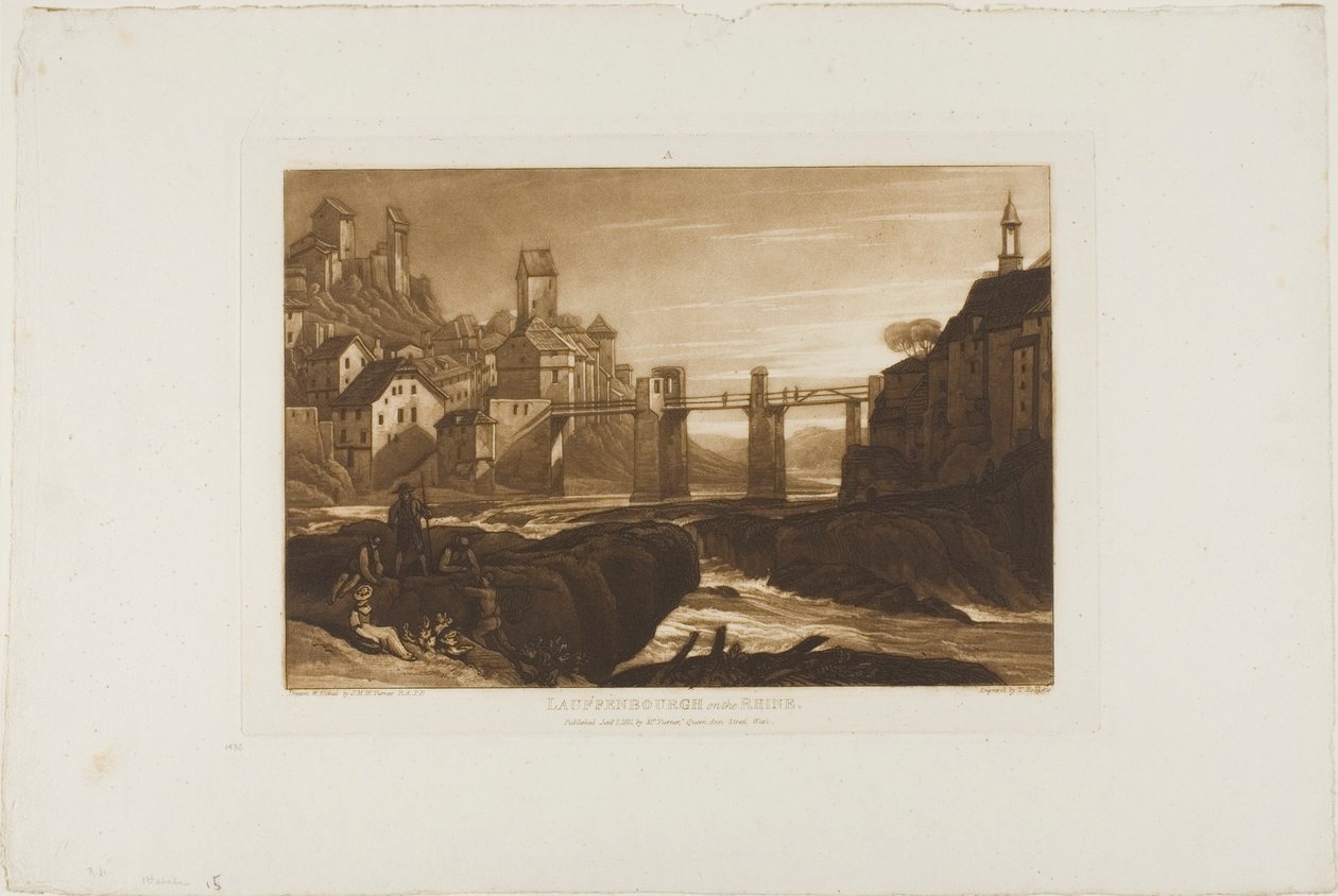 Lauffenbourgh ved Rhinen, plate 31 fra Liber Studiorum av Joseph Mallord William Turner