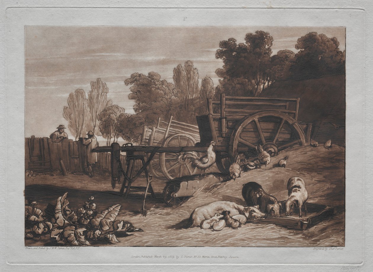 Liber Studiorum: Gårdsgården med hanen. av Joseph Mallord William Turner