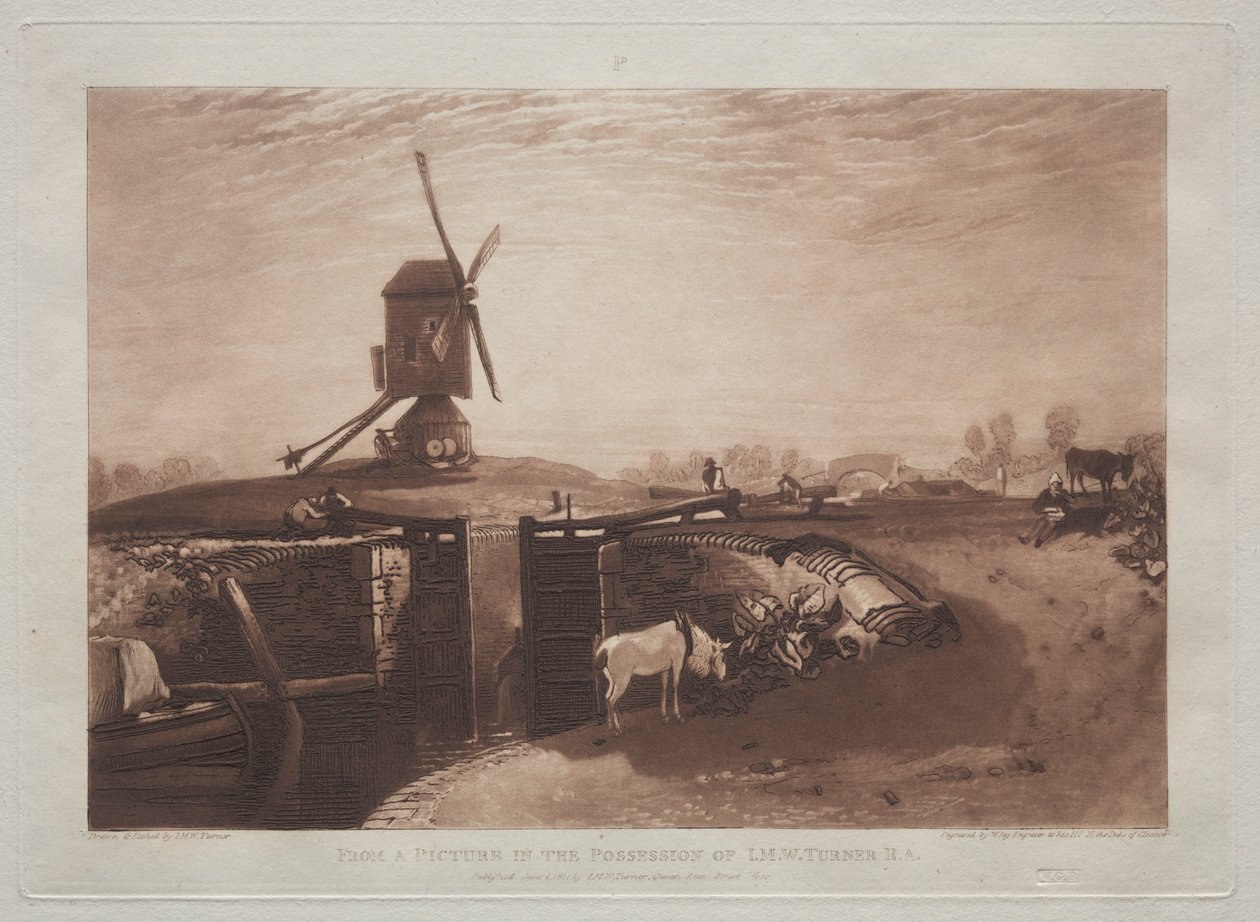 Liber Studiorum: Vindmølle og lås. av Joseph Mallord William Turner