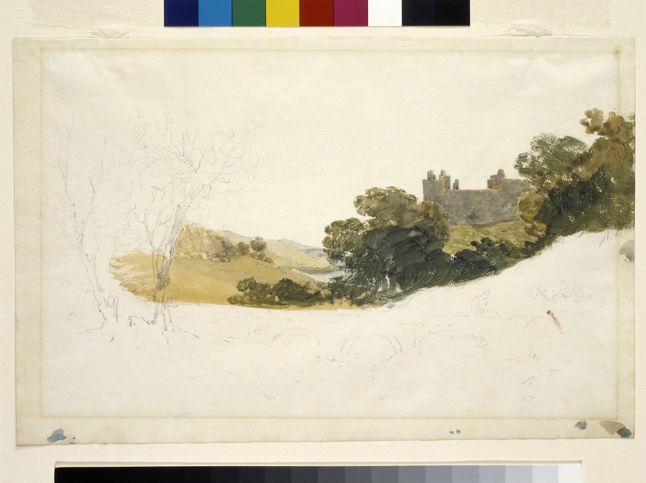 Linlithgow Palace, Skottland (akvarell over blyant på hvitt papir) av Joseph Mallord William Turner