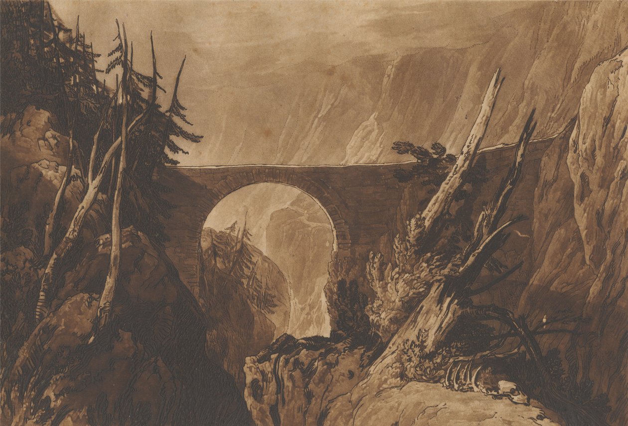 Lille Djevelbro over Reuss ovenfor Altdorf, Sveits av Joseph Mallord William Turner