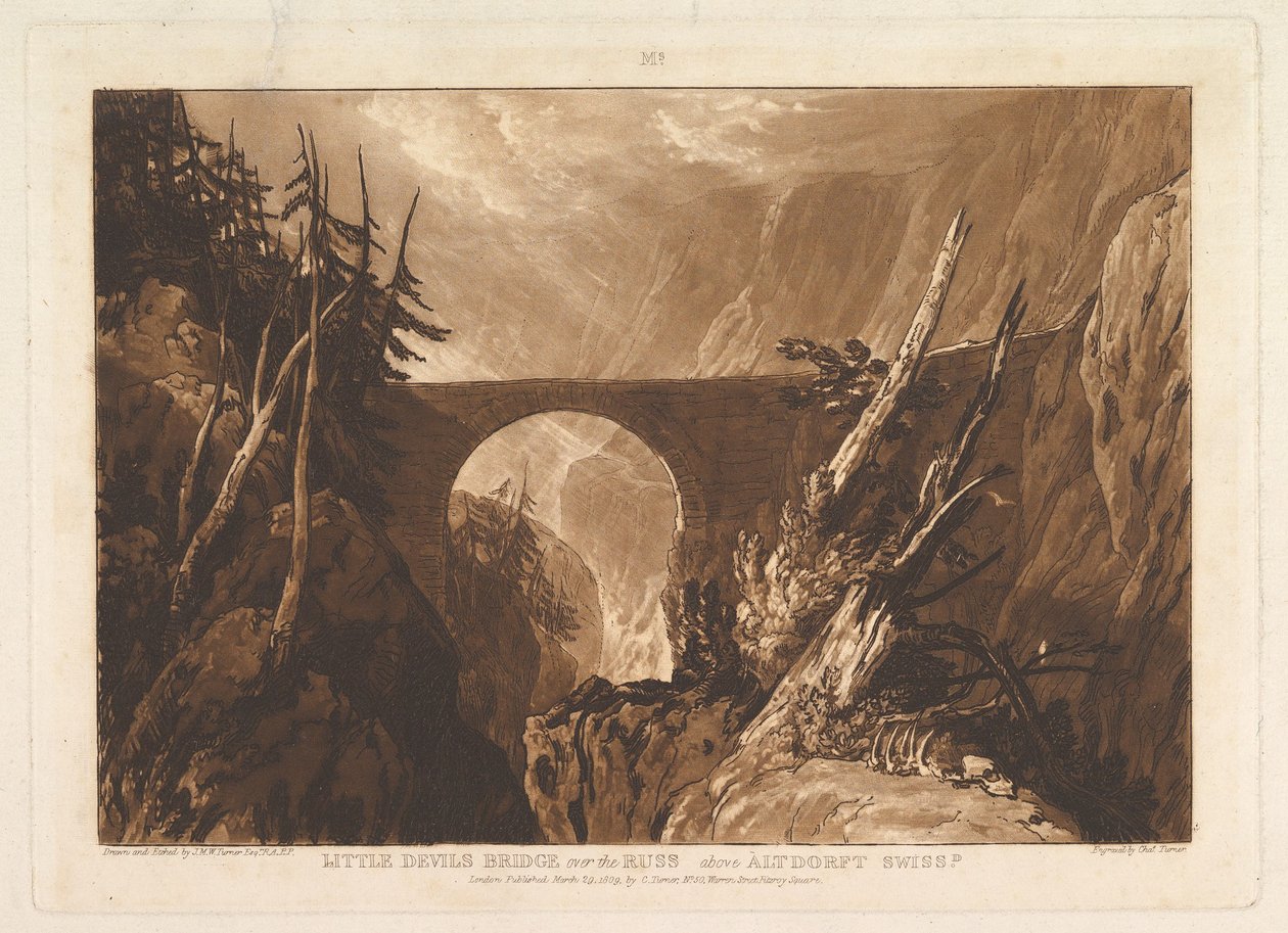 Little Devils Bridge over Russ, over Altdorft, Sveits Liber Studioru..., 29. mars 1809. av Joseph Mallord William Turner