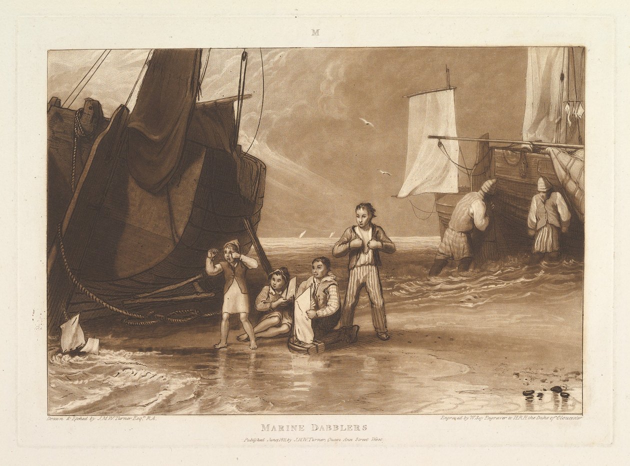 Marine Dabblers Liber Studiorum, del VI, plate 29, juni 1811. av Joseph Mallord William Turner