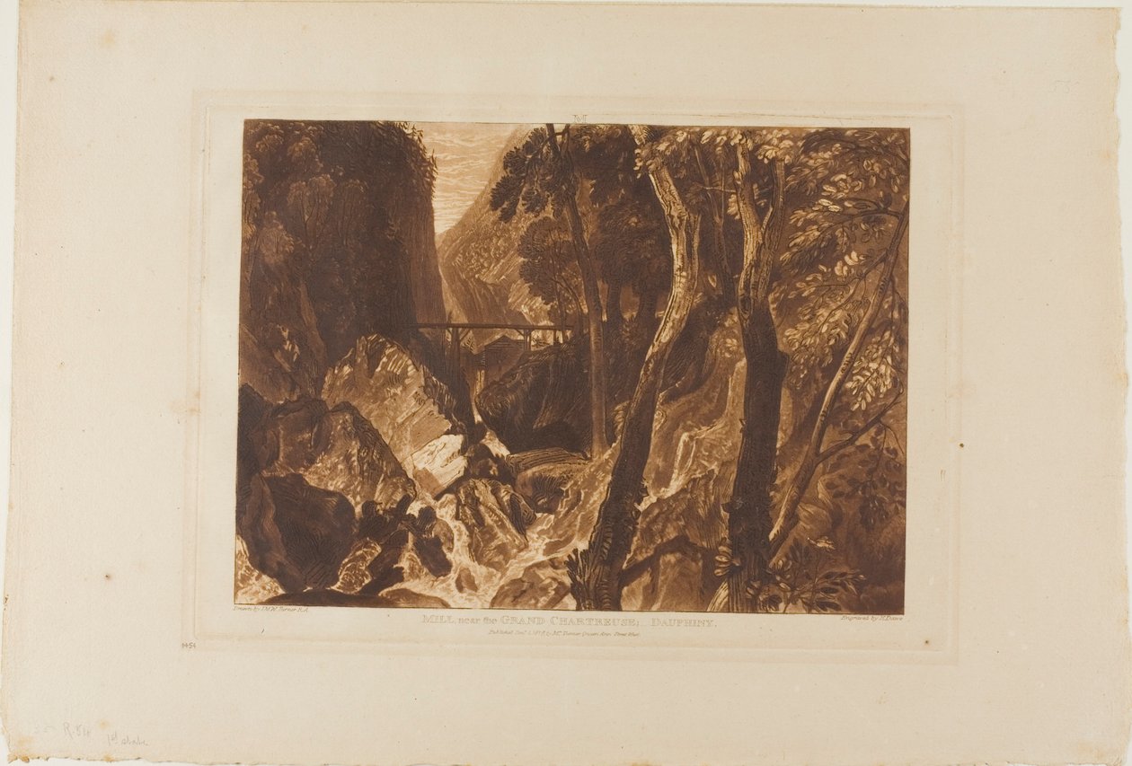 Mølle nær Grand Chartreuse, plate 54 fra Liber Studiorum av Joseph Mallord William Turner