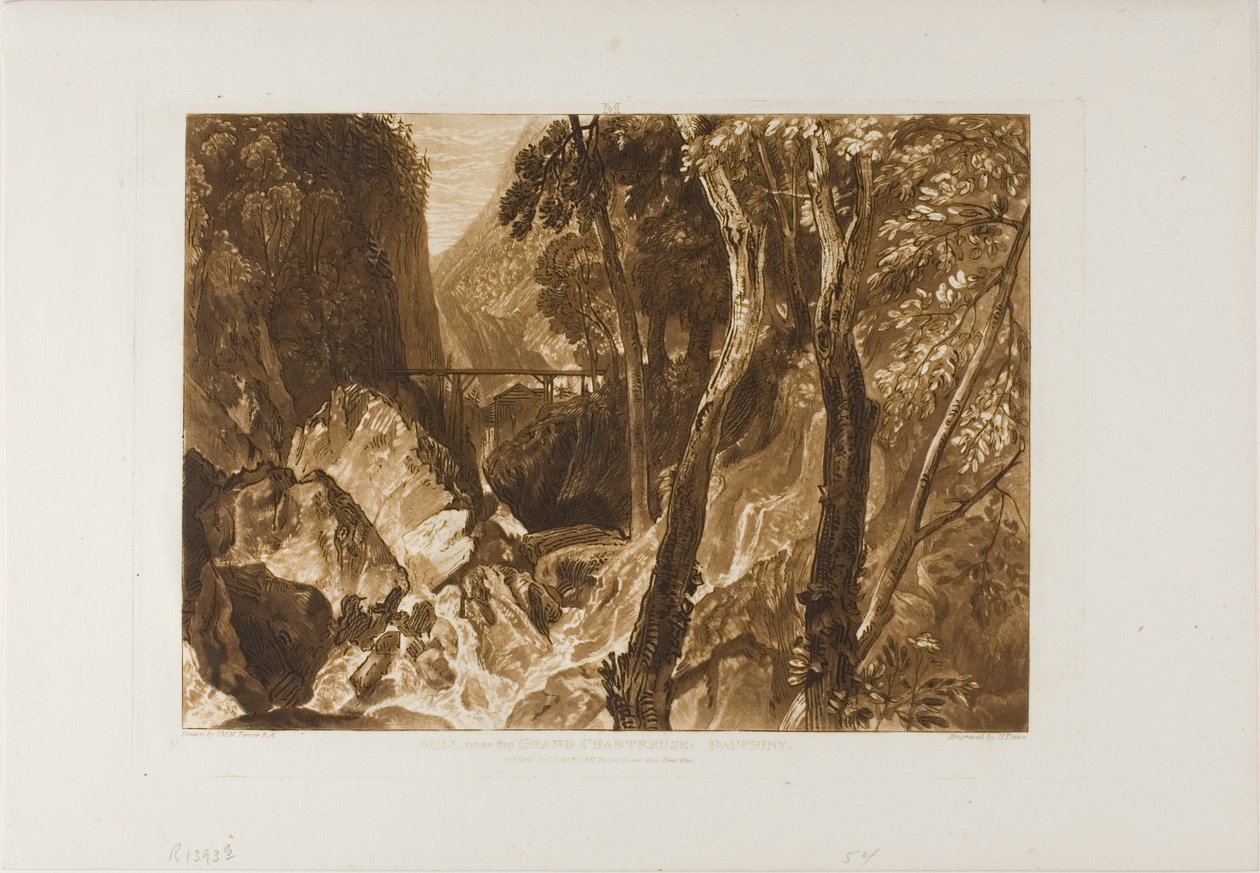 Mølle nær Grand Chartreuse, plate 54 fra Liber Studiorum av Joseph Mallord William Turner