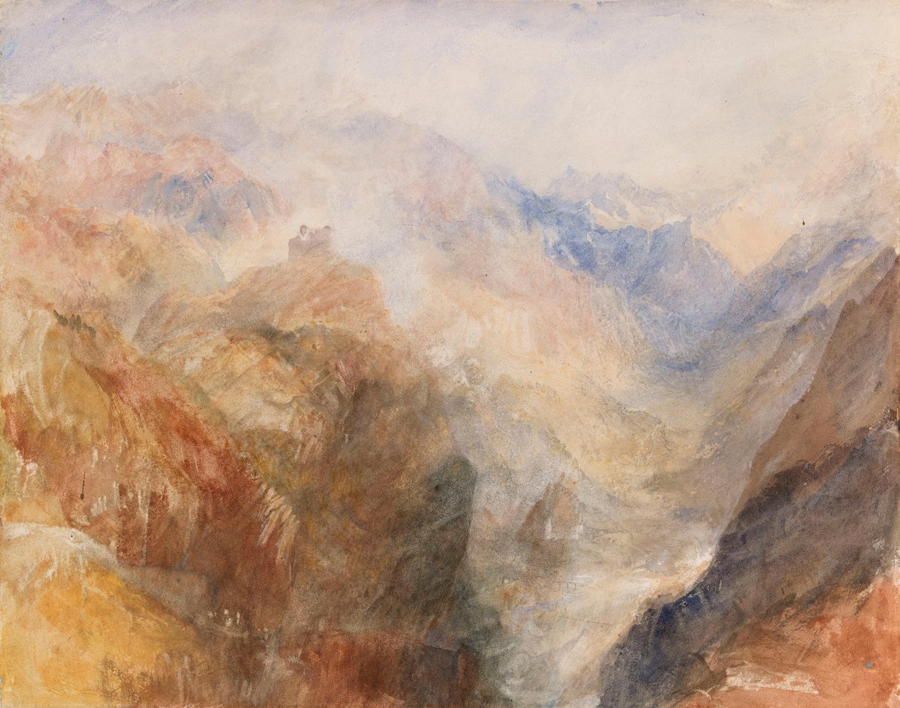Montjovet sett nedenfor St Vincent, med utsyn nedover Aostadalen mot Berriaz av Joseph Mallord William Turner