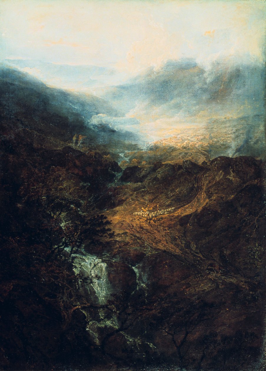 Morgen blant Coniston Fells, Cumberland, 1798 av Joseph Mallord William Turner