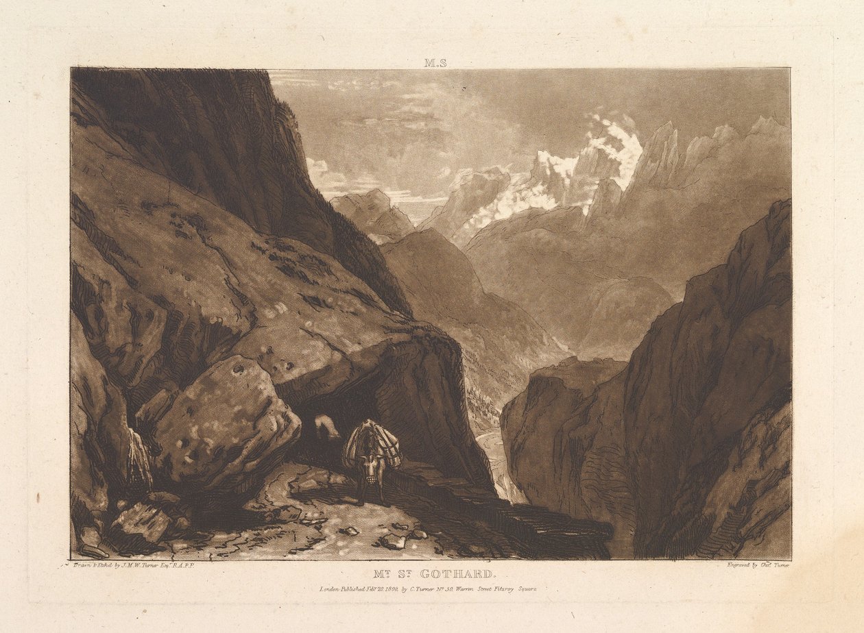 Mt. St. Gothard Liber Studiorum, del II, plate 9, 20. februar 1808. av Joseph Mallord William Turner