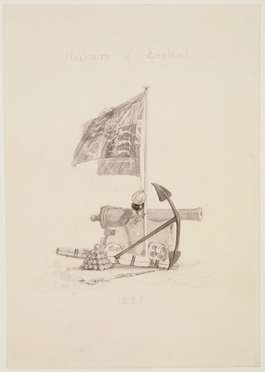 No.0567 Harbors of England, design for tittelsiden til en bok, 1825 (blekk og vask) av Joseph Mallord William Turner