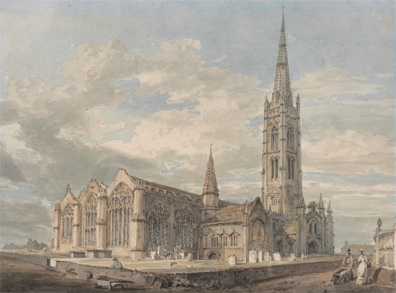 Nordøstlig utsikt over Grantham kirke, Lincolnshire av Joseph Mallord William Turner