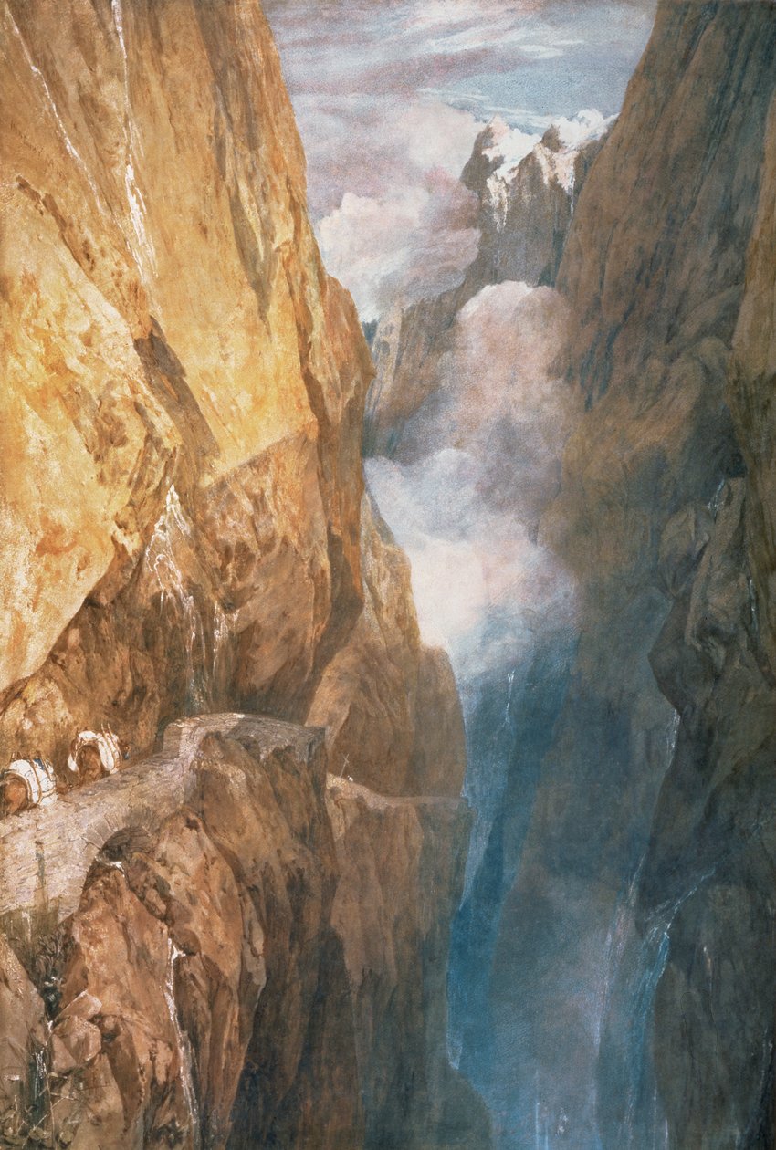 Passasje av Mount St. Gotthard fra Devils Bridge, 1804 (wc på papir) av Joseph Mallord William Turner