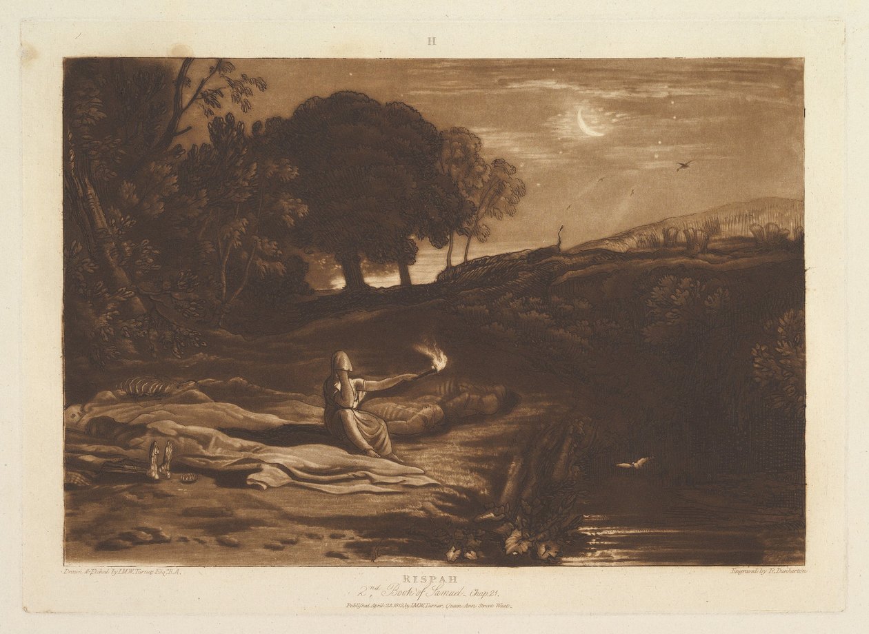 Rispah, 2. Samuelsbok, kapittel 21 Liber Studiorum, del IX, plate 46, 23. april 1812. av Joseph Mallord William Turner