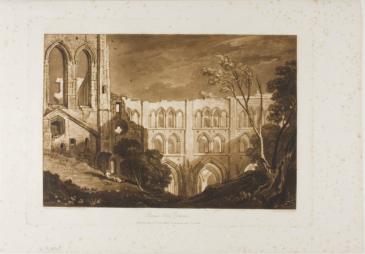 Rivaux Abbey, plate 51 fra Liber Studiorum av Joseph Mallord William Turner