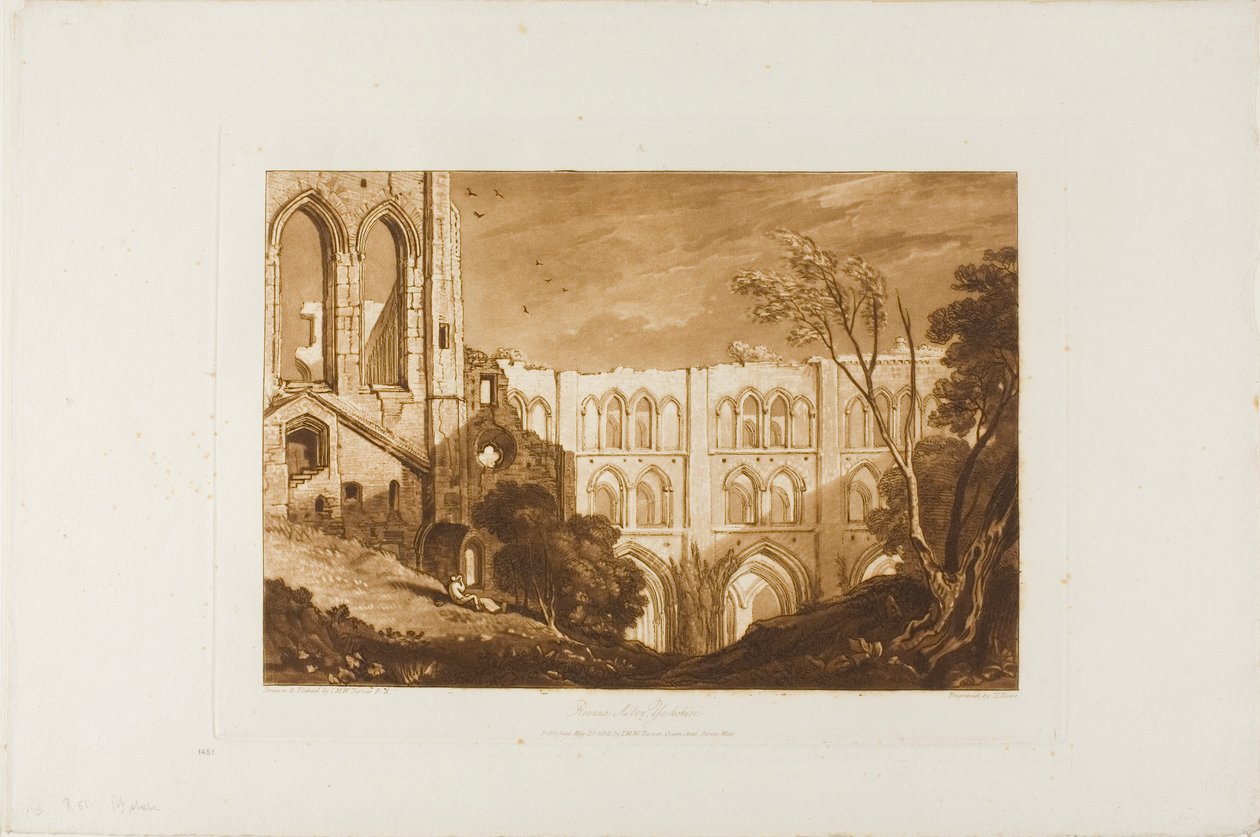 Rivaux Abbey, plate 51 fra Liber Studiorum av Joseph Mallord William Turner