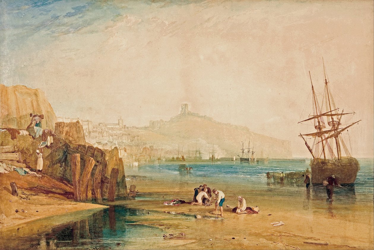 Scarborough, morgen, gutter som fanger krabber, ca. 1810 av Joseph Mallord William Turner