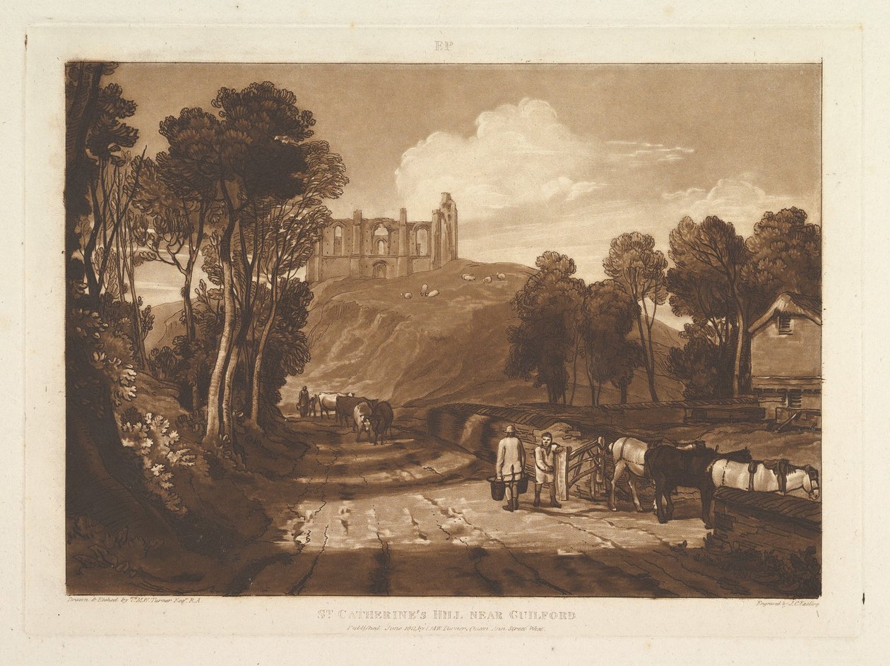 St. Catharines Hill nær Guilford Liber Studiorum, del VII, plate 33, juni 1811. av Joseph Mallord William Turner