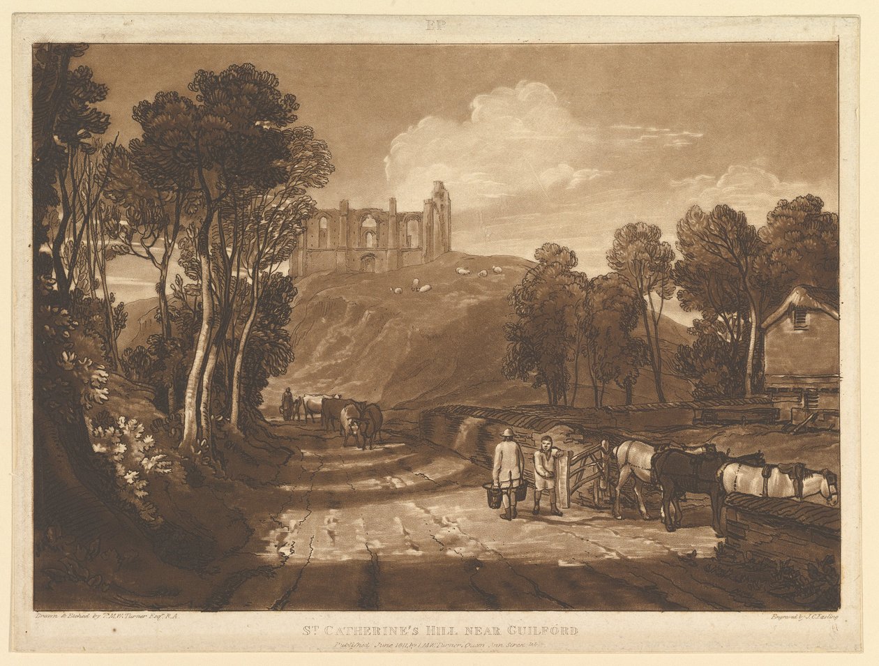 St. Catharines Hill nær Guilford Liber Studiorum, del VII, plate 33, juni 1811. av Joseph Mallord William Turner