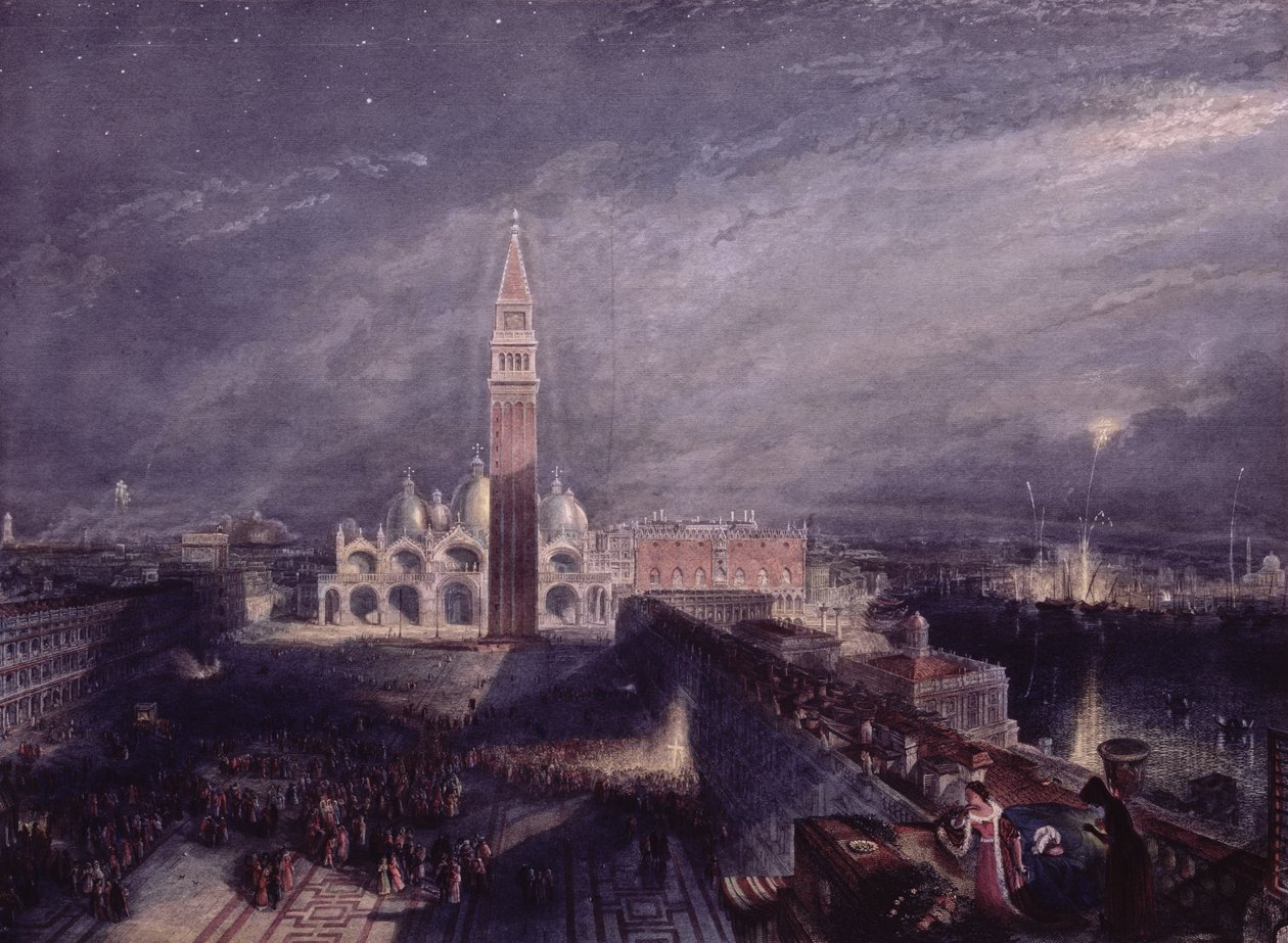 Markusplassen, Venezia (måneskinn) gravert av puben George Hollis (1792-1842). 1881 av Joseph Mallord William Turner