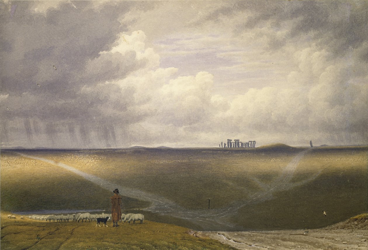 Stonehenge - En regnfull dag (akvarell på papir) av Joseph Mallord William Turner