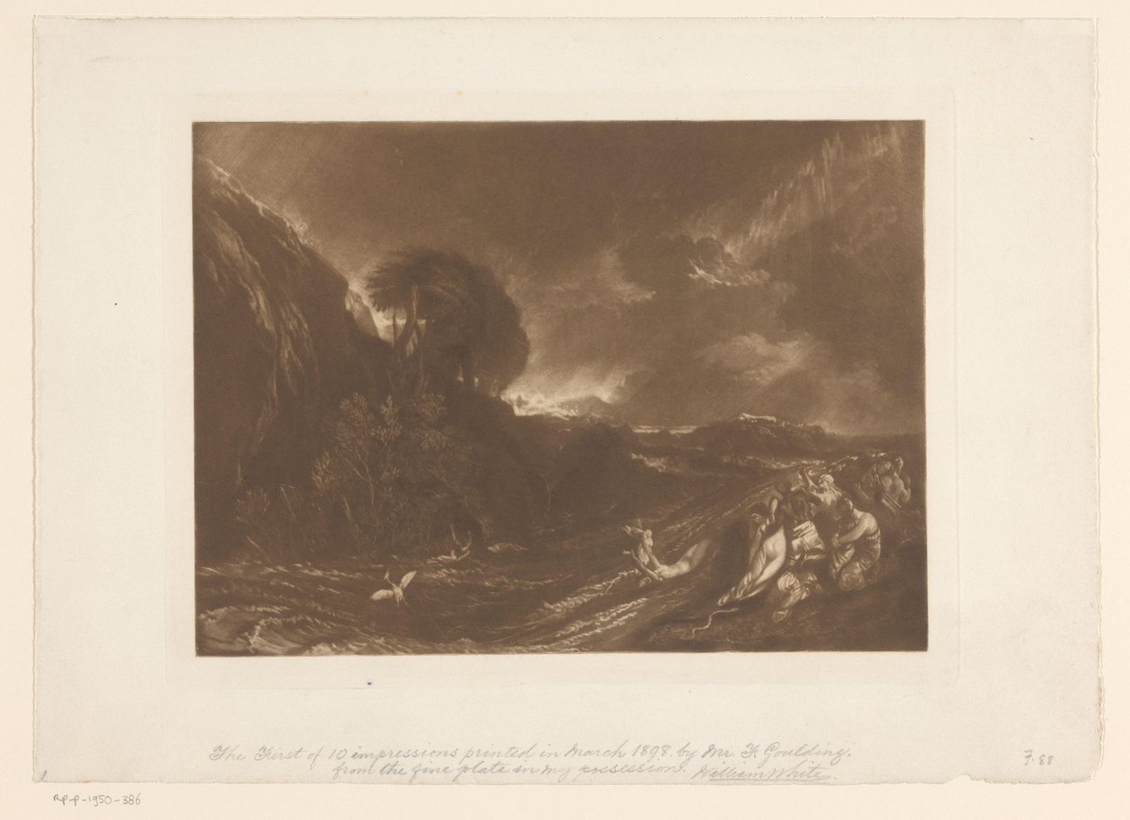 Stormfullt landskap med flom og druknende mennesker Syndfloden Landskapsstudier (serietittel) Liber Studiorum (serietittel) av Joseph Mallord William Turner