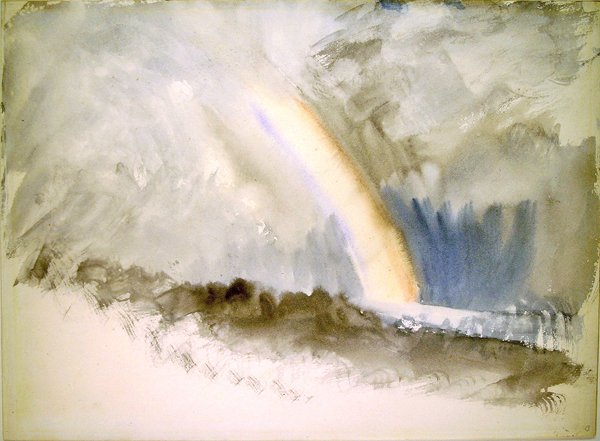 Stormfullt landskap med regnbue (akvarell på papir) av Joseph Mallord William Turner