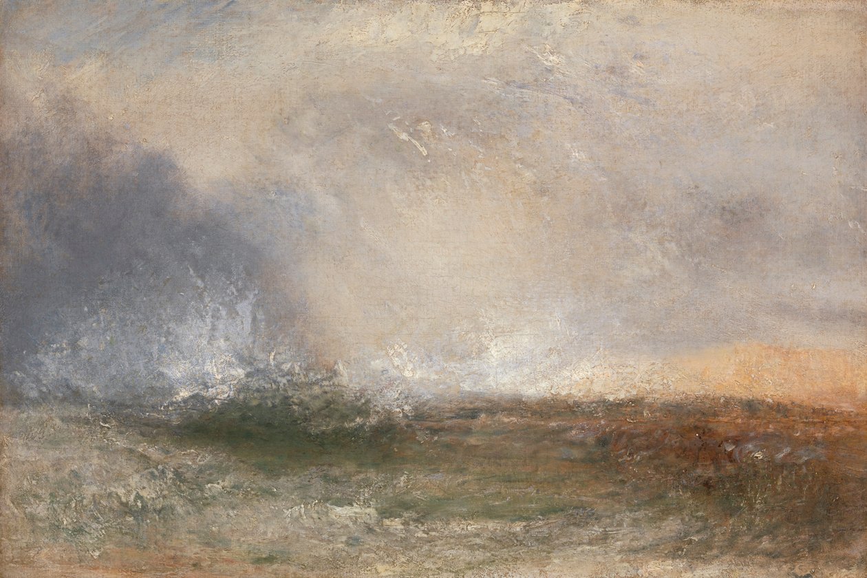 Stormfullt hav som bryter på en strand av Joseph Mallord William Turner