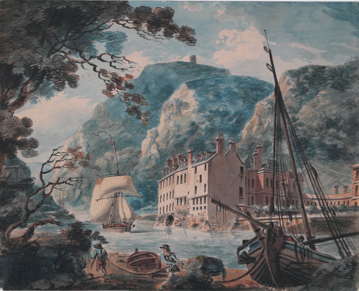 Avon Gorge i Bristol med Old Hot Wells House, ca. 1792 (grafitt, akvarell, penn og brunt blekk) av Joseph Mallord William Turner